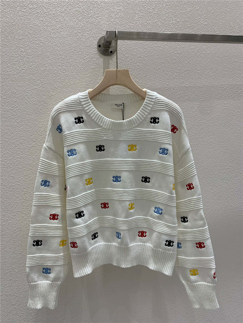 Ce1i*e multicolor triomphe knit sweater in white