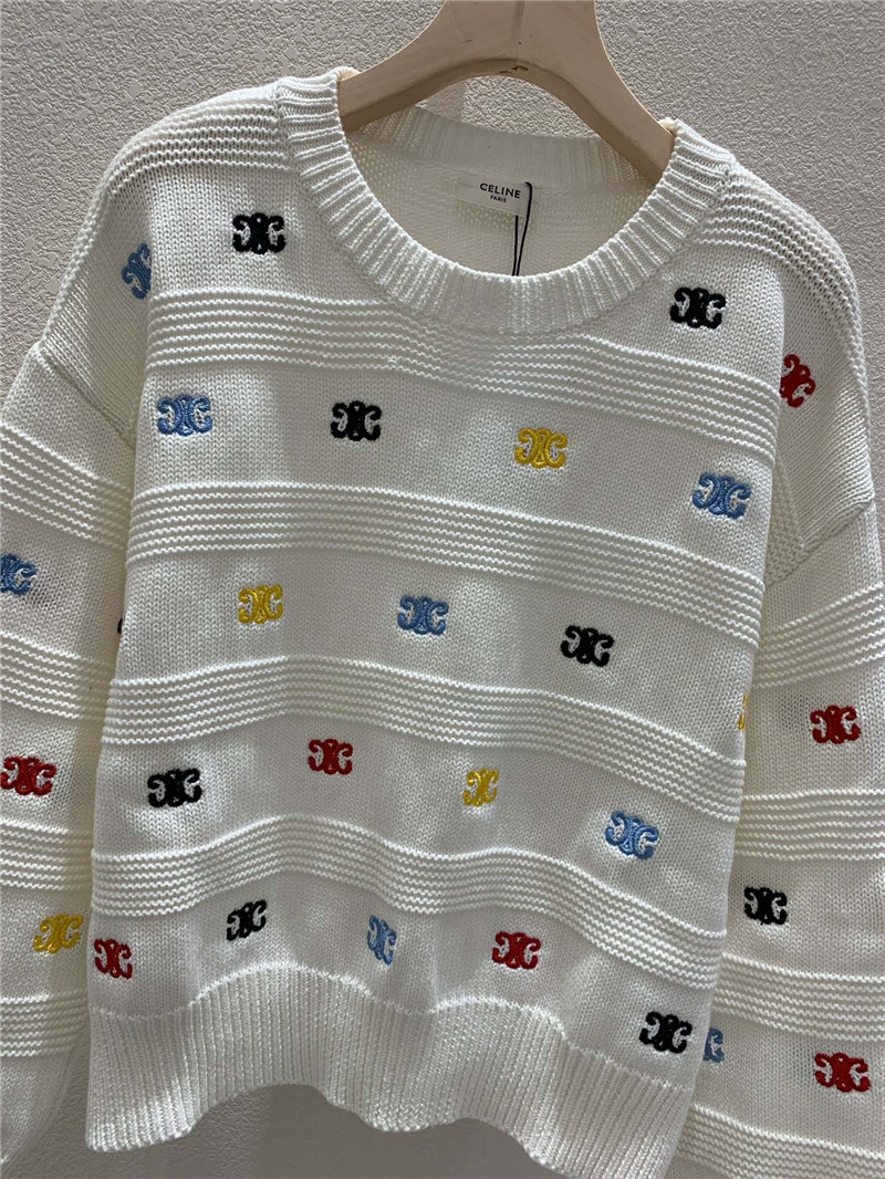 Ce1i*e multicolor triomphe knit sweater in white
