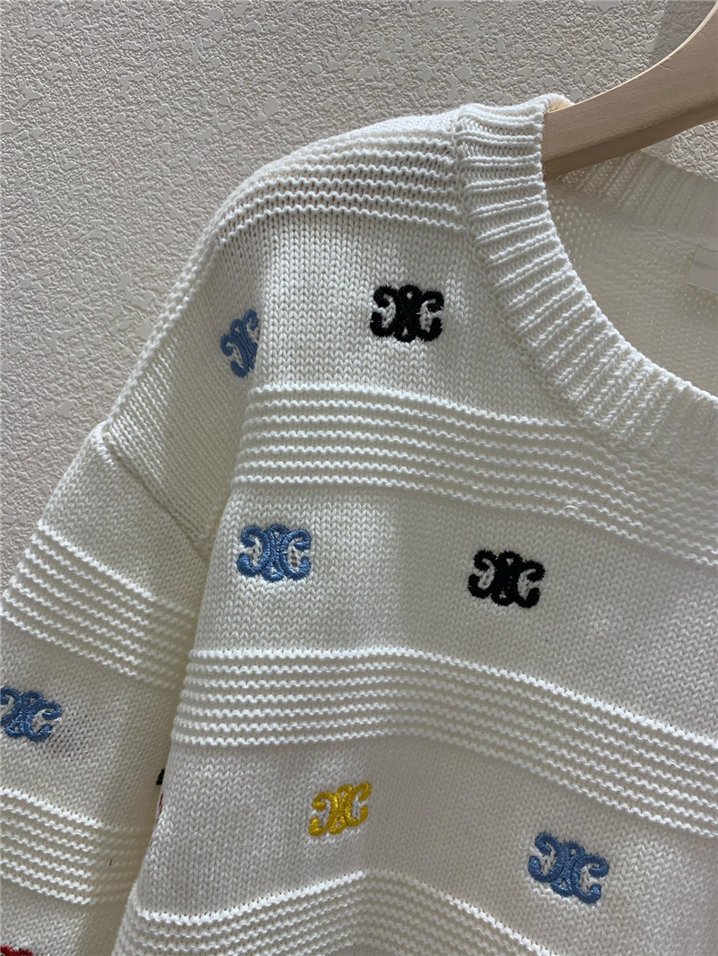 Ce1i*e multicolor triomphe knit sweater in white