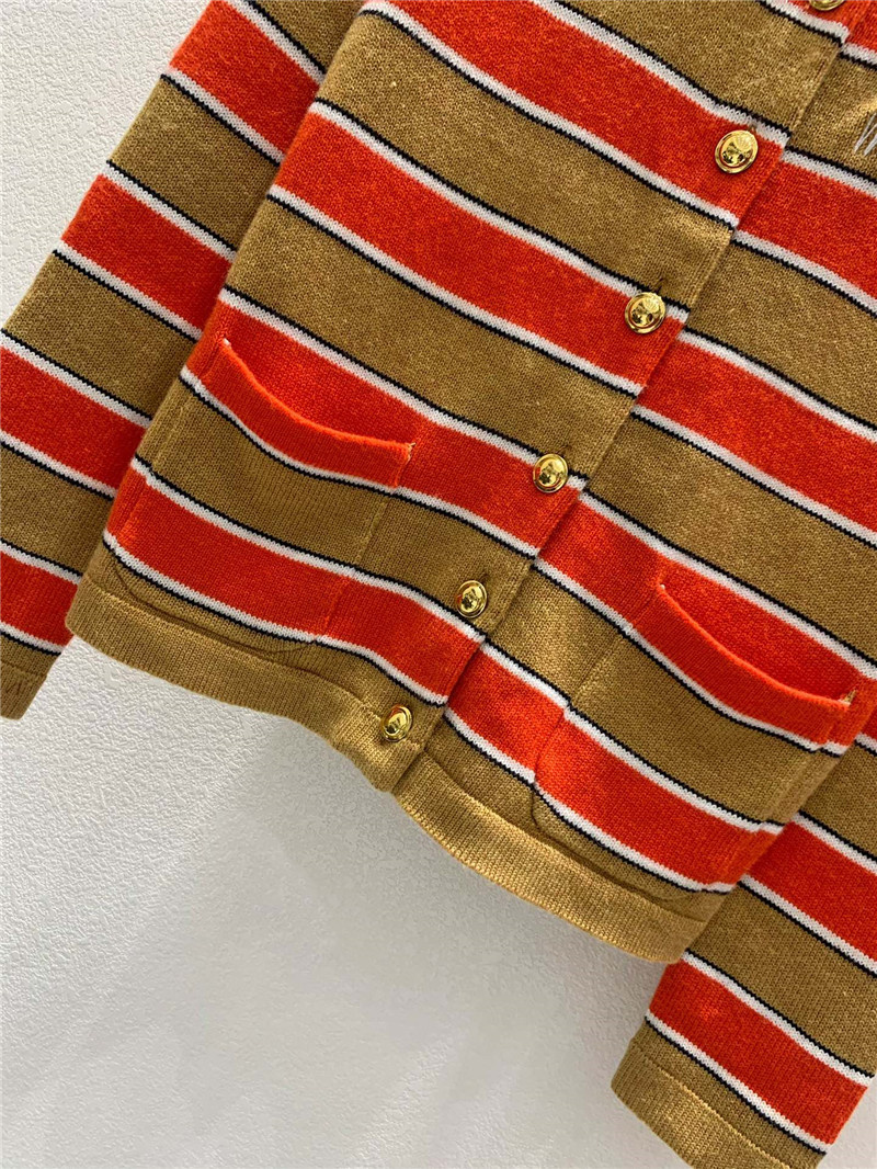 Miu Miu Crewneck Striped Cardigan Beige/Orange