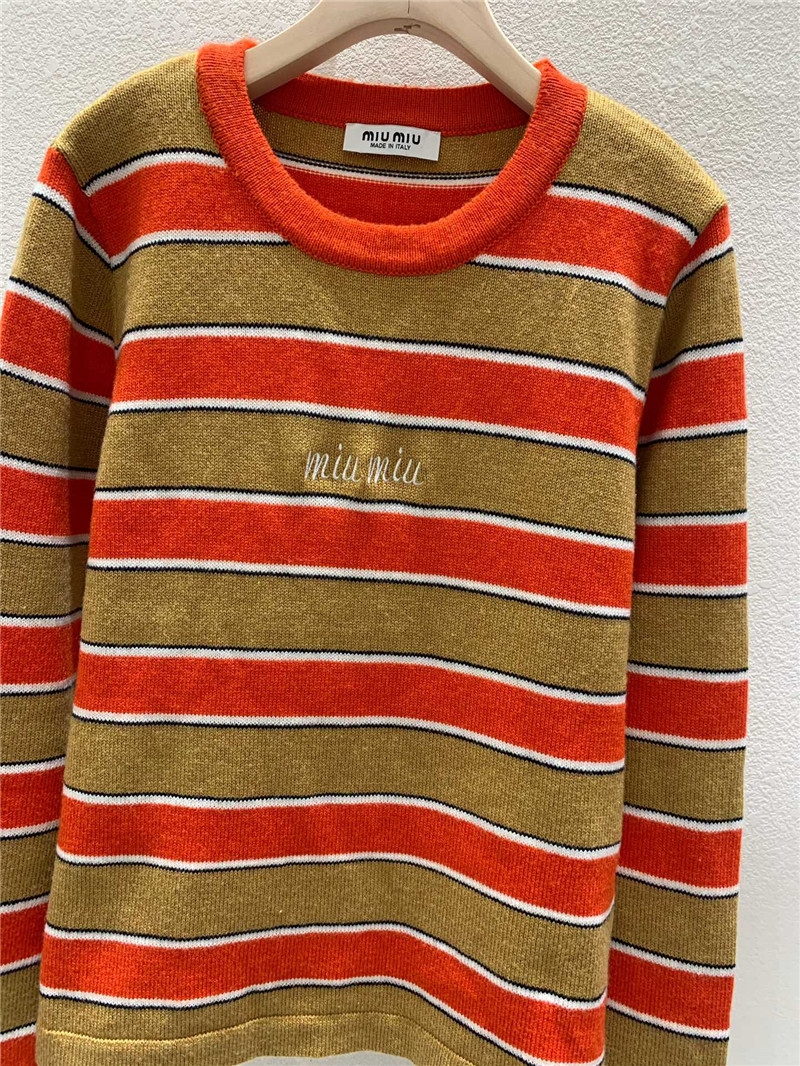 Miu Miu Crewneck Striped Sweater Beige/Orange