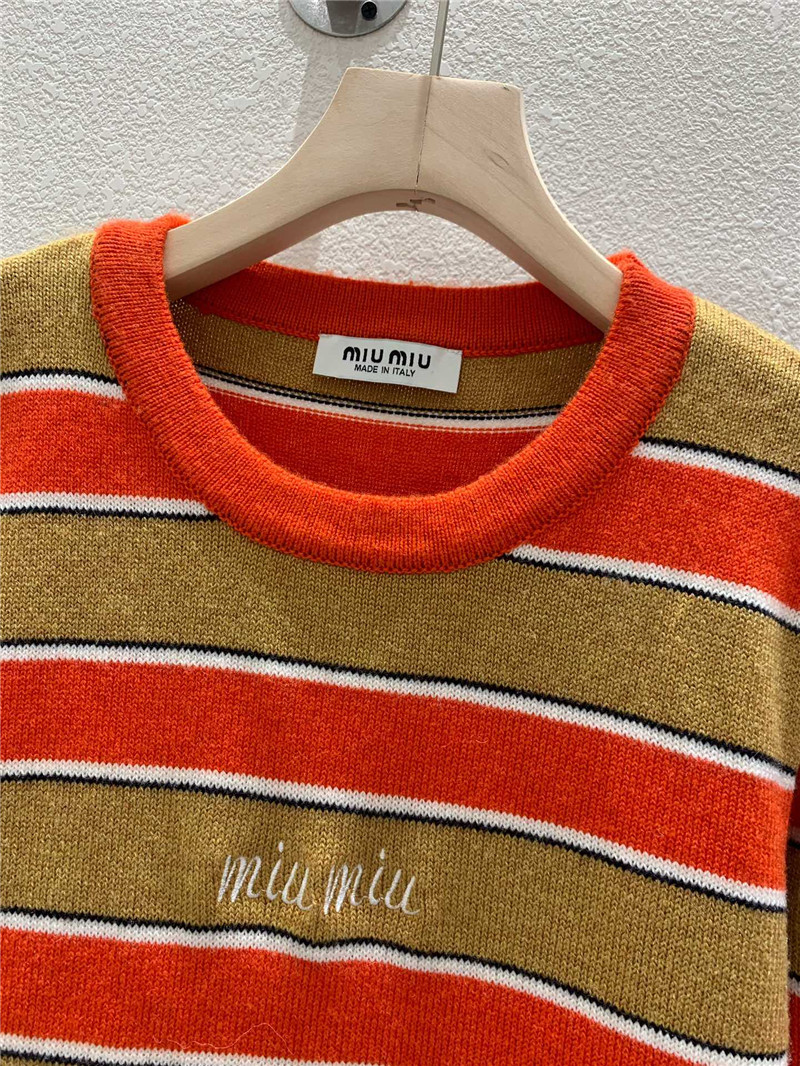Miu Miu Crewneck Striped Sweater Beige/Orange