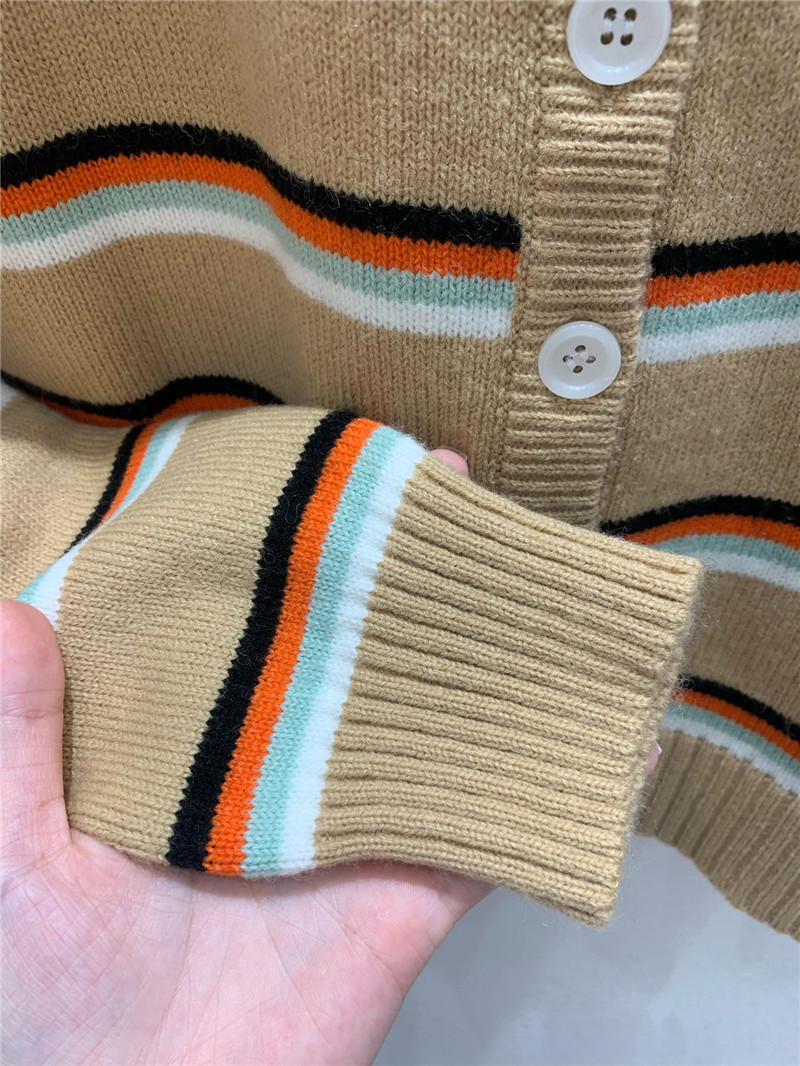 Miu Miu Multicolor Striped V-Neck Cardigan Beige