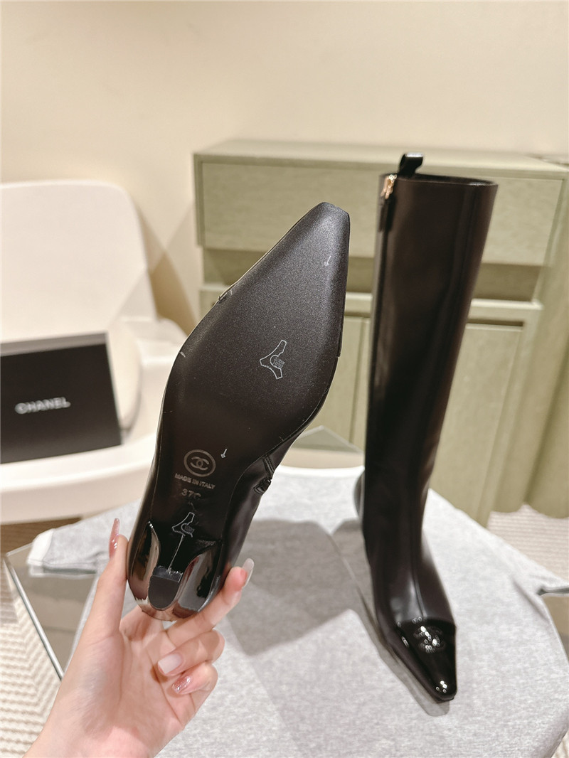 Ch**el pointed calfskin knee-high boots