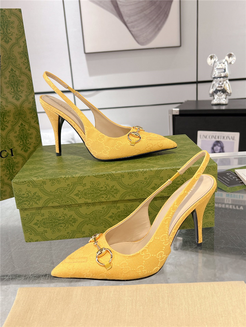 Gvc*1 horsebit gg canvas slingback pumps in yellow