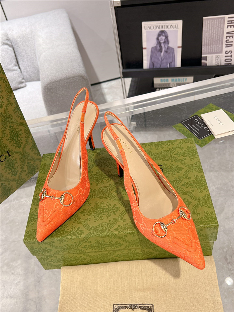 Gvc*1 horsebit gg canvas slingback pumps in orange