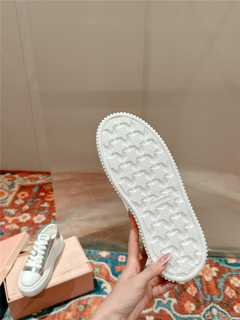 Miu Miu Silver Leather Platform Sneakers Women