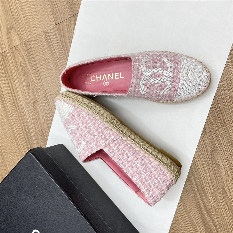Ch**el espadrilles in pink/white tweed with sequins