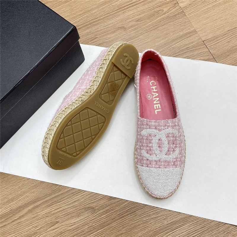 Ch**el espadrilles in pink/white tweed with sequins