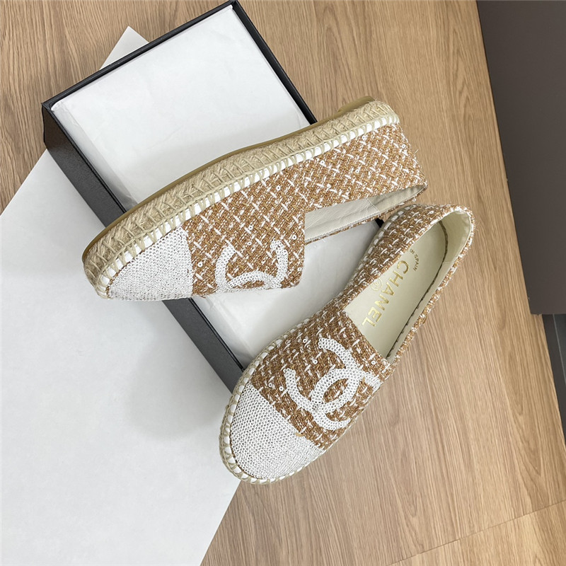 Ch**el espadrilles in beige/white tweed with sequins