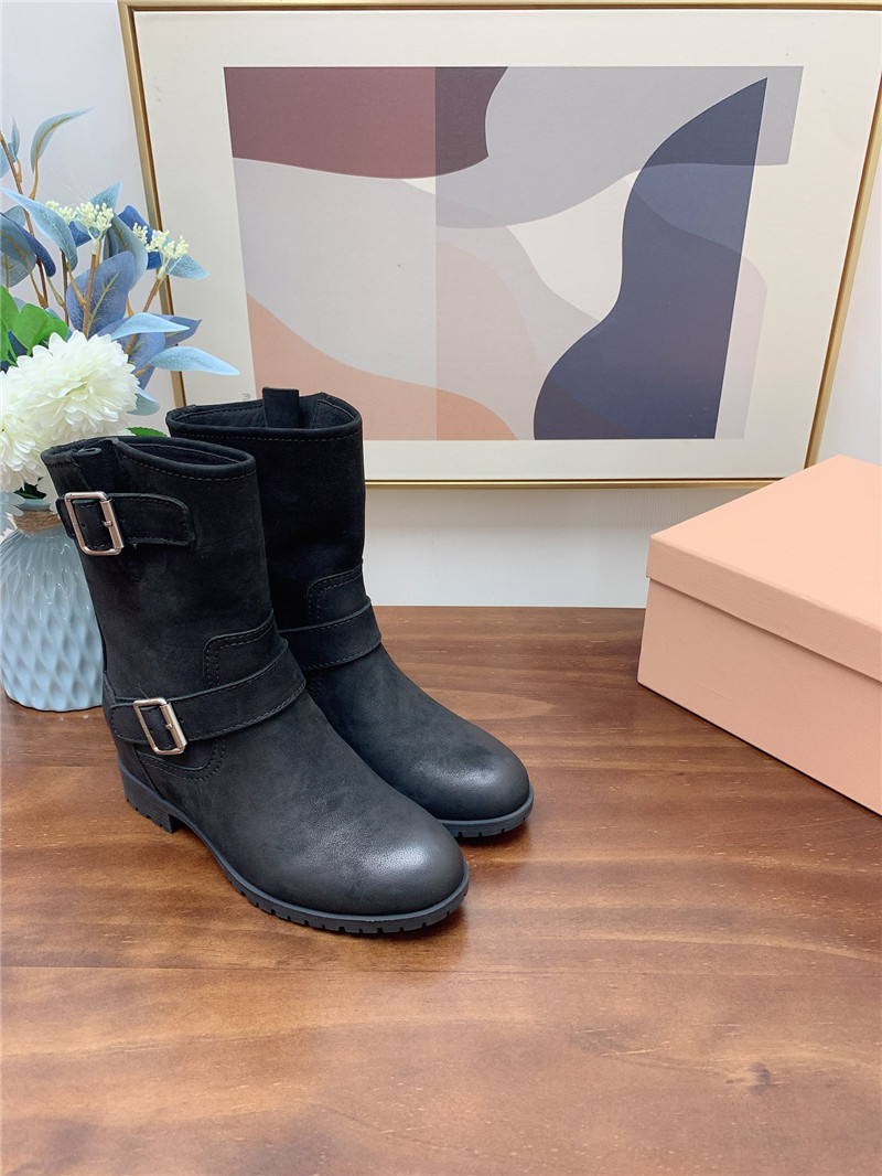 Miu Miu Black Calfskin Chunky Buckle Biker Boots