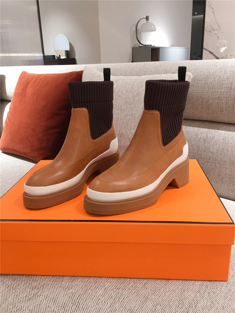 H**me5 brown calfskin platform ankle boots