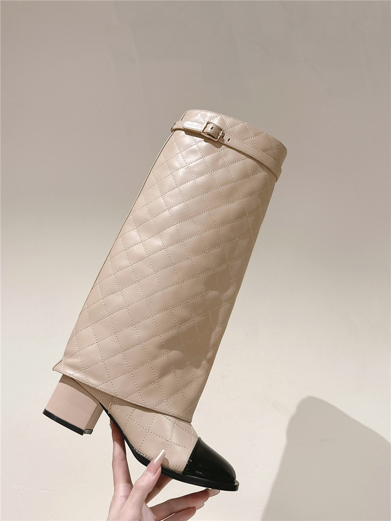 Ch**el beige overlay knee high boots