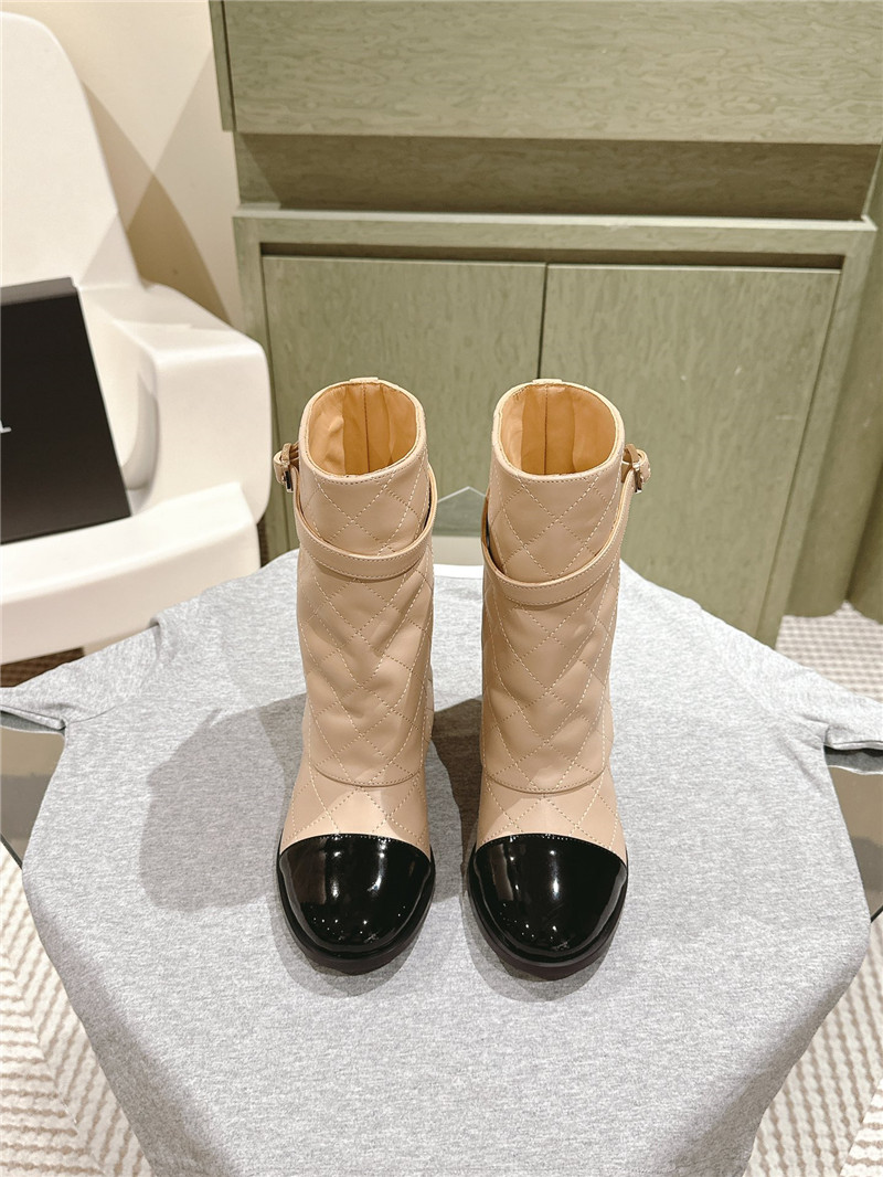 Ch**el beige quilted leather cap toe ankle boots