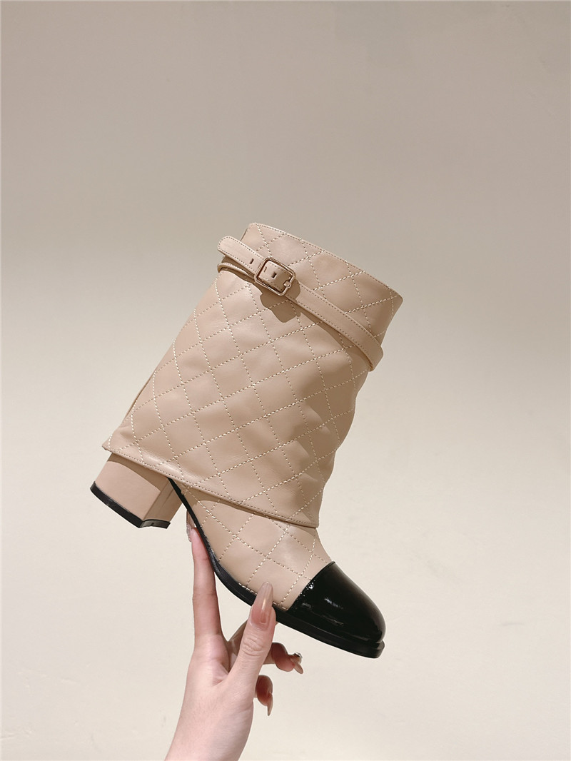 Ch**el beige quilted leather cap toe ankle boots