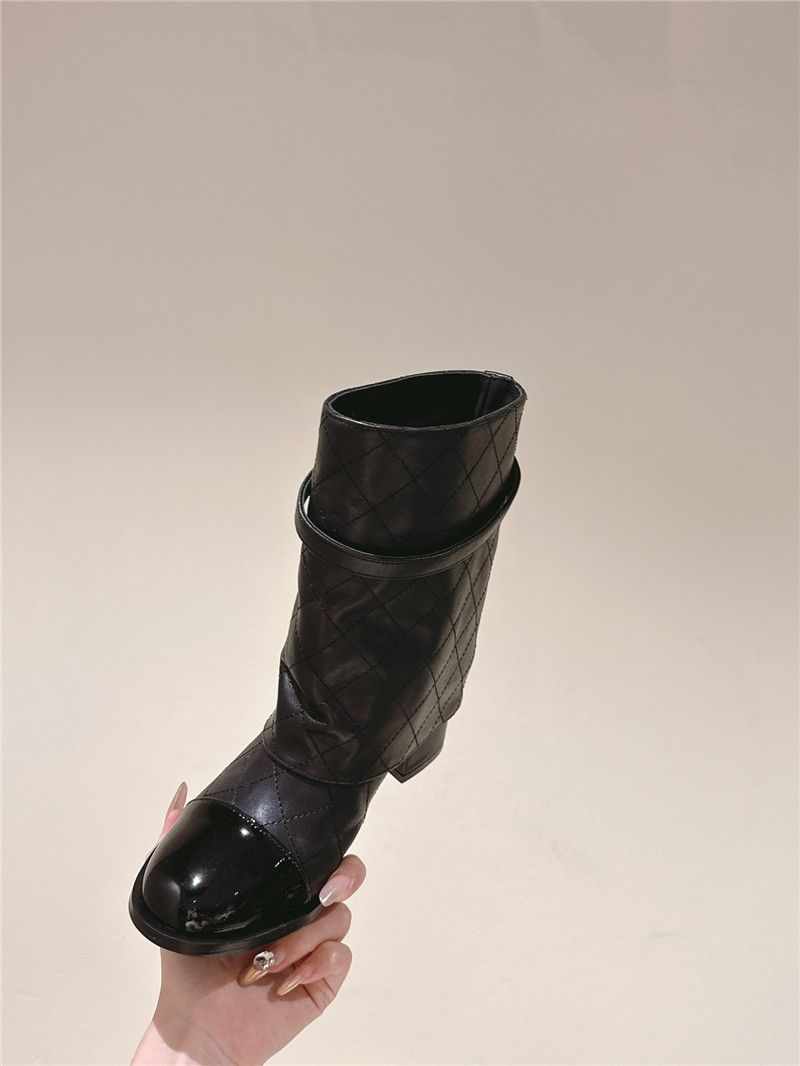 Ch**el black quilted leather cap toe ankle boots