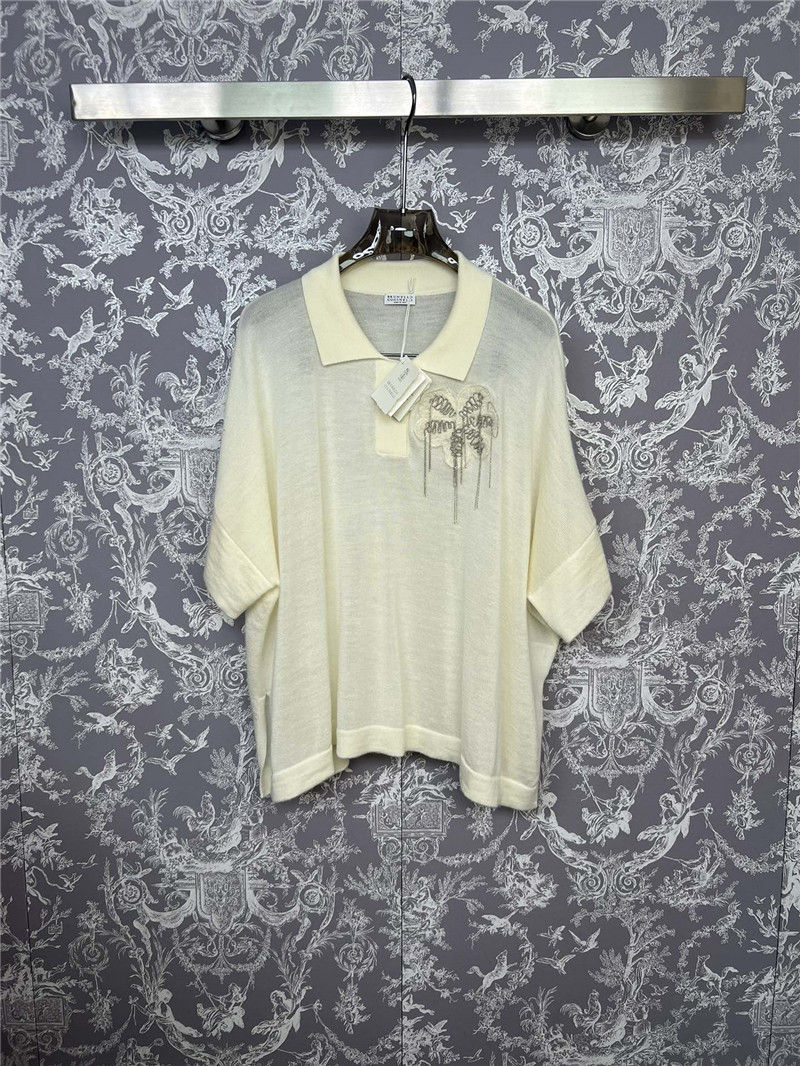 BC Beaded Oversized Wool Polo Shirt Ivory