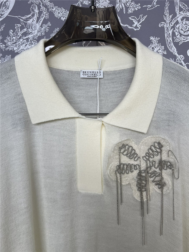 BC Beaded Oversized Wool Polo Shirt Ivory