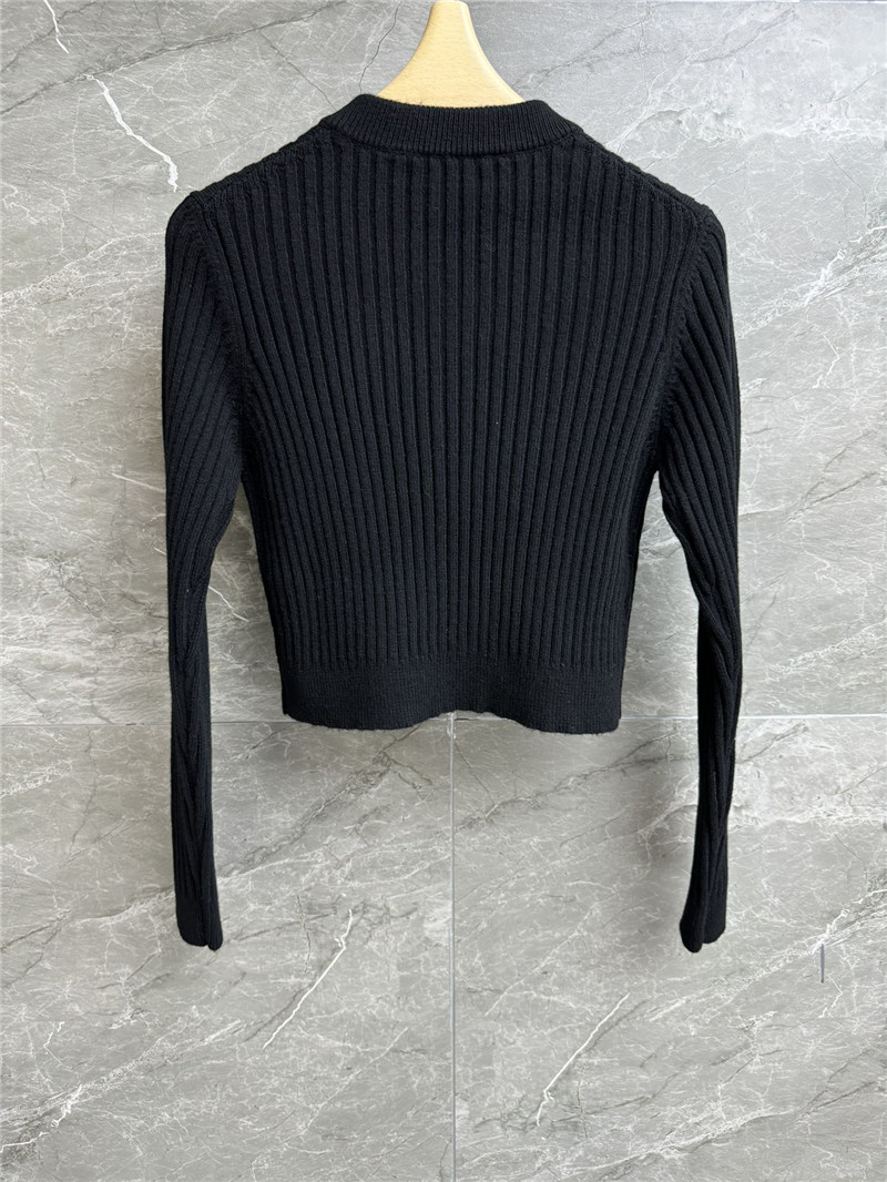 Miu Miu V-Neck Rib Wool Crop Sweater in Black