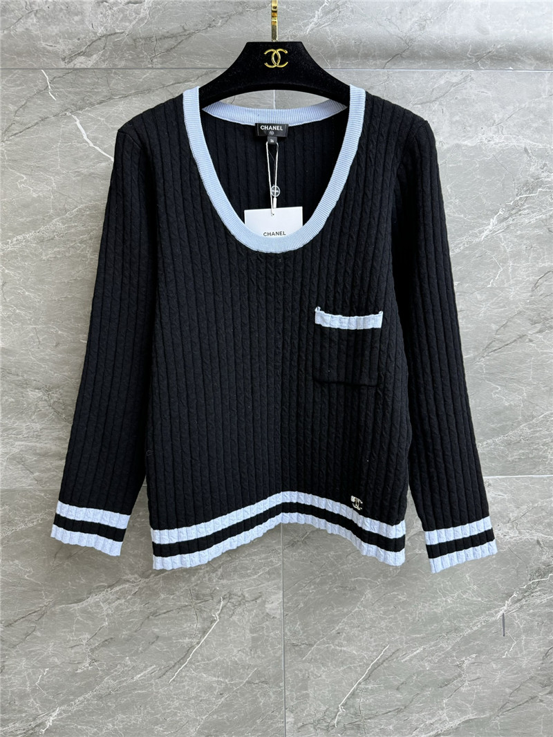 Ch**el contrast cable-knit sweater black/blue