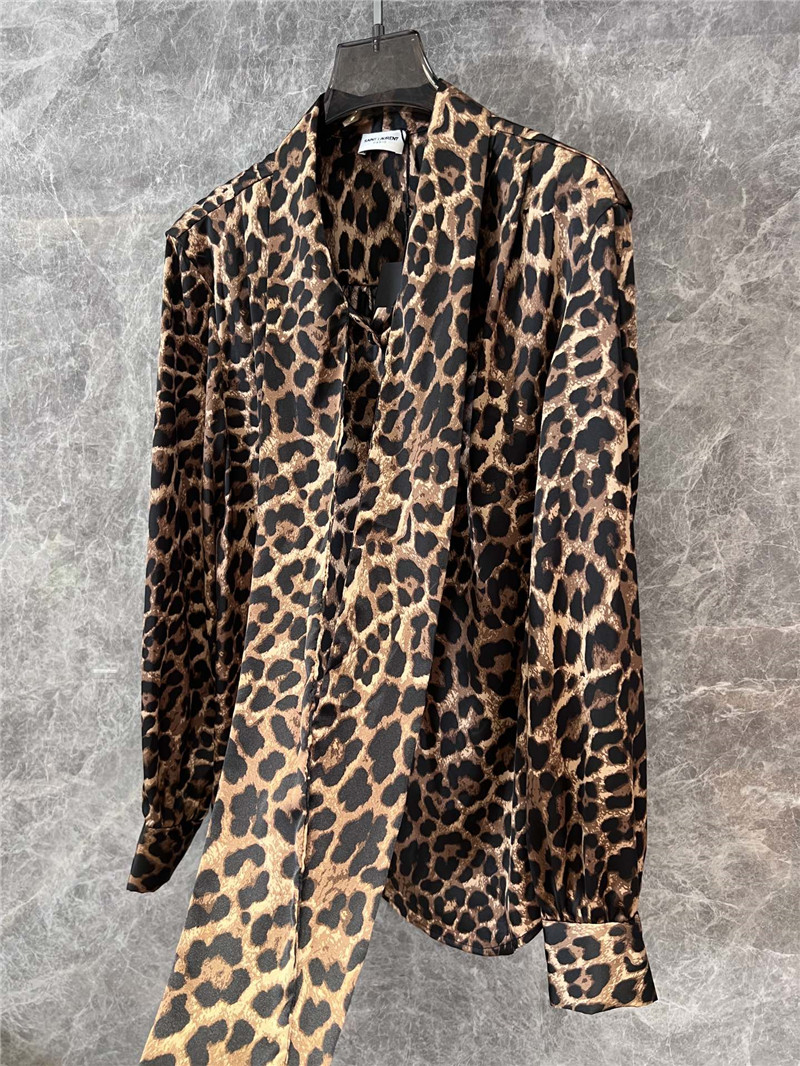 Y51 leopard print ribbon long-sleeved shirt replicas clothes