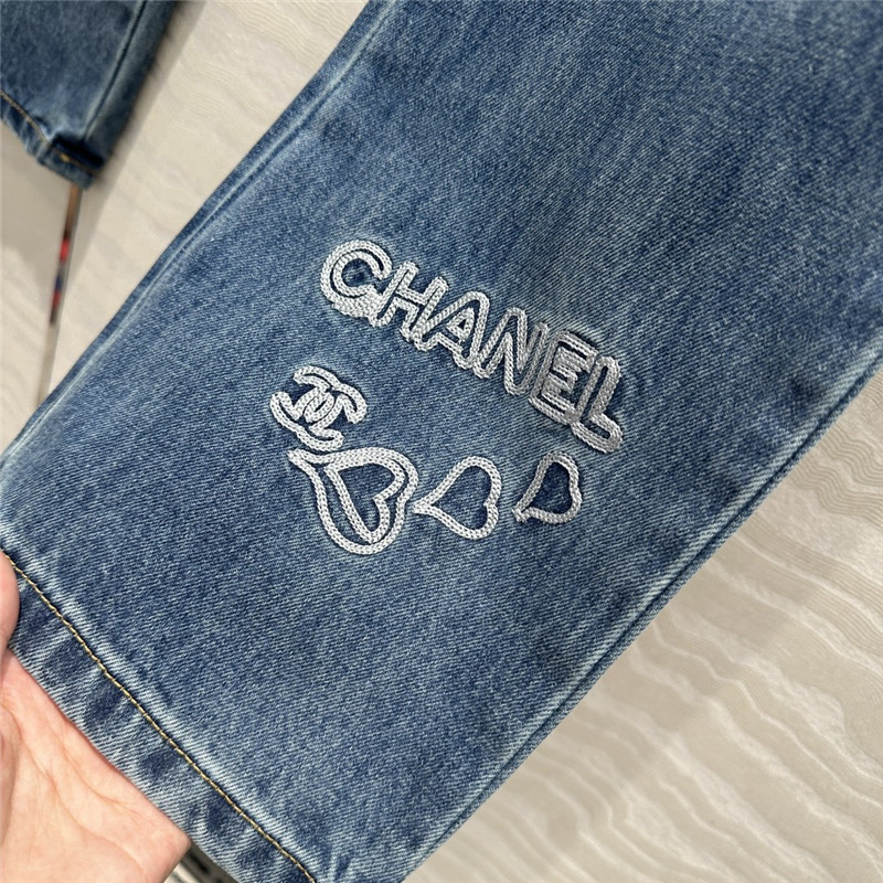Ch**el denim straight pants replica clothes