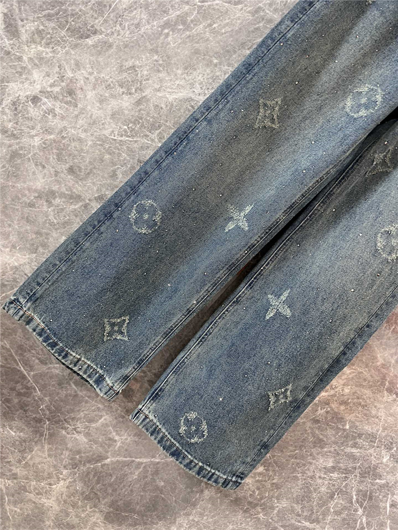 l0vis Vvtt0n lv rhinestone denim trousers replica clothes