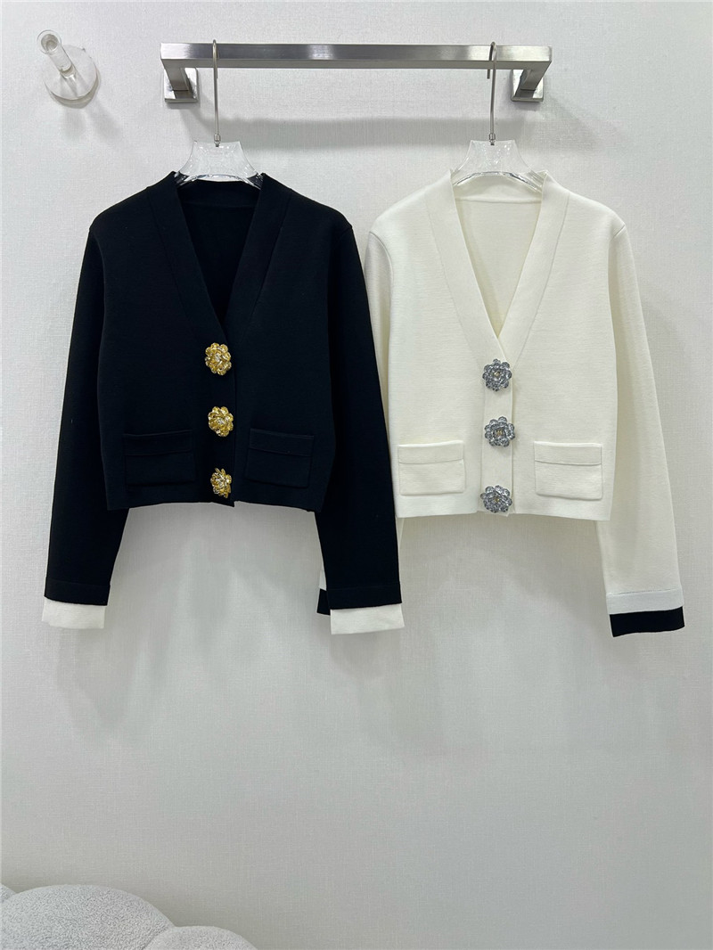 Ch**el crystal buttons v-neck cardigan in black