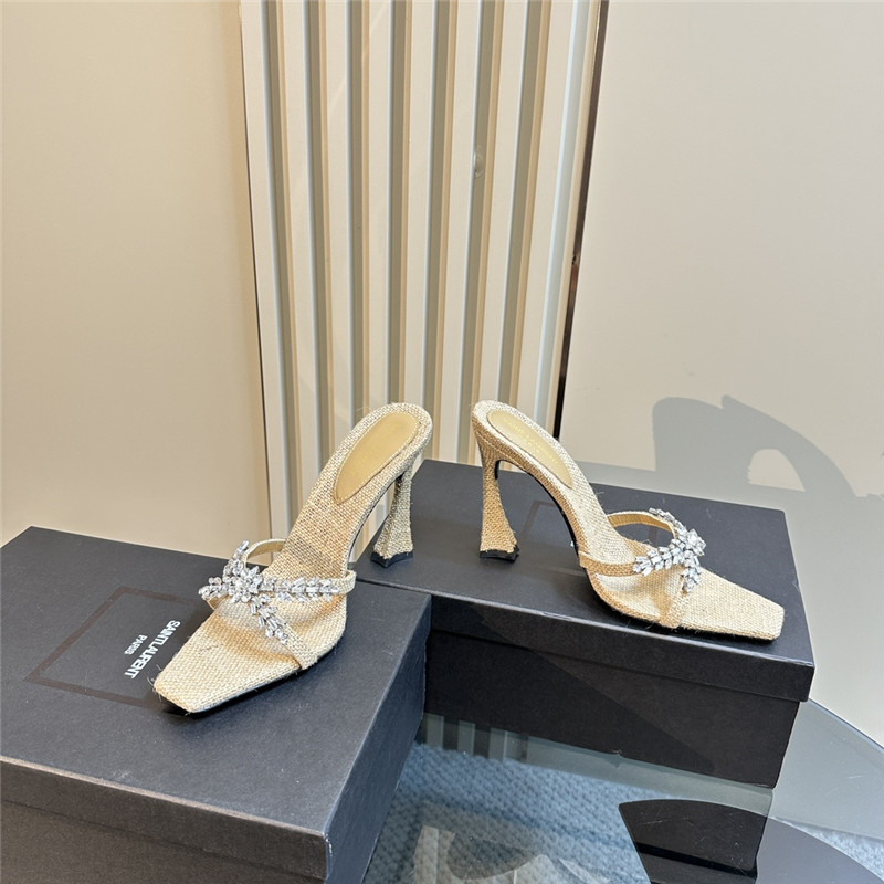 Y51 liz mules in natural linen with rhinestones