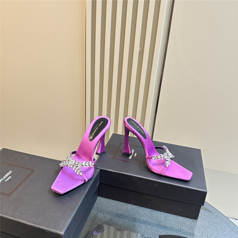Y51 liz mules in fuchsia satin crepe with rhinestones
