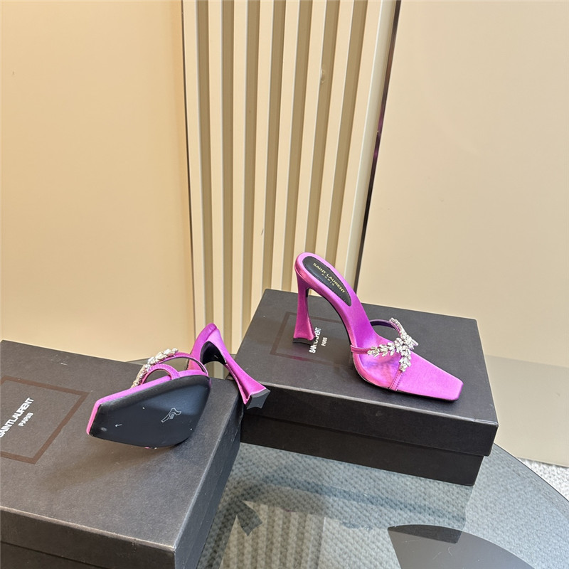 Y51 liz mules in fuchsia satin crepe with rhinestones
