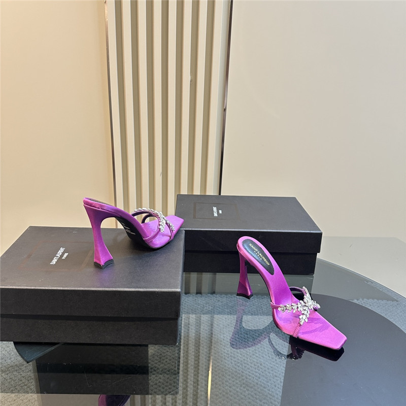 Y51 liz mules in fuchsia satin crepe with rhinestones