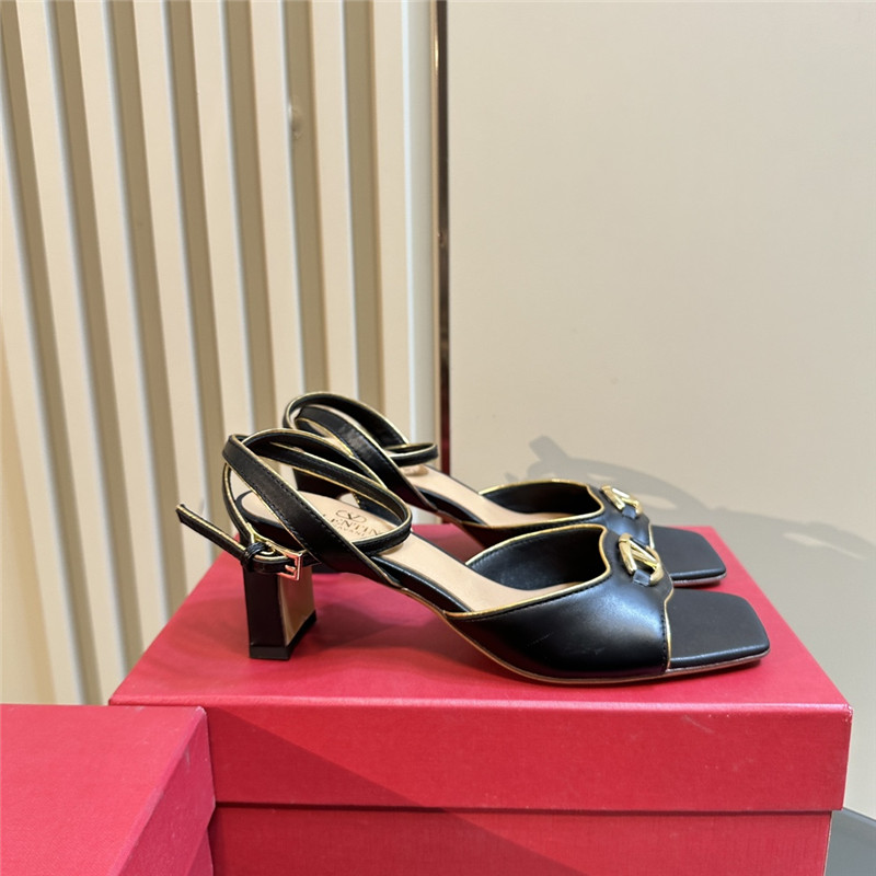 Va1e*ntin0 vlogo locker sandals in black mirrored calfskin