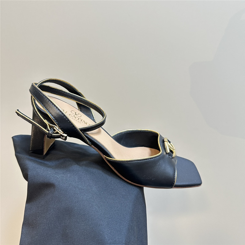 Va1e*ntin0 vlogo locker sandals in black mirrored calfskin