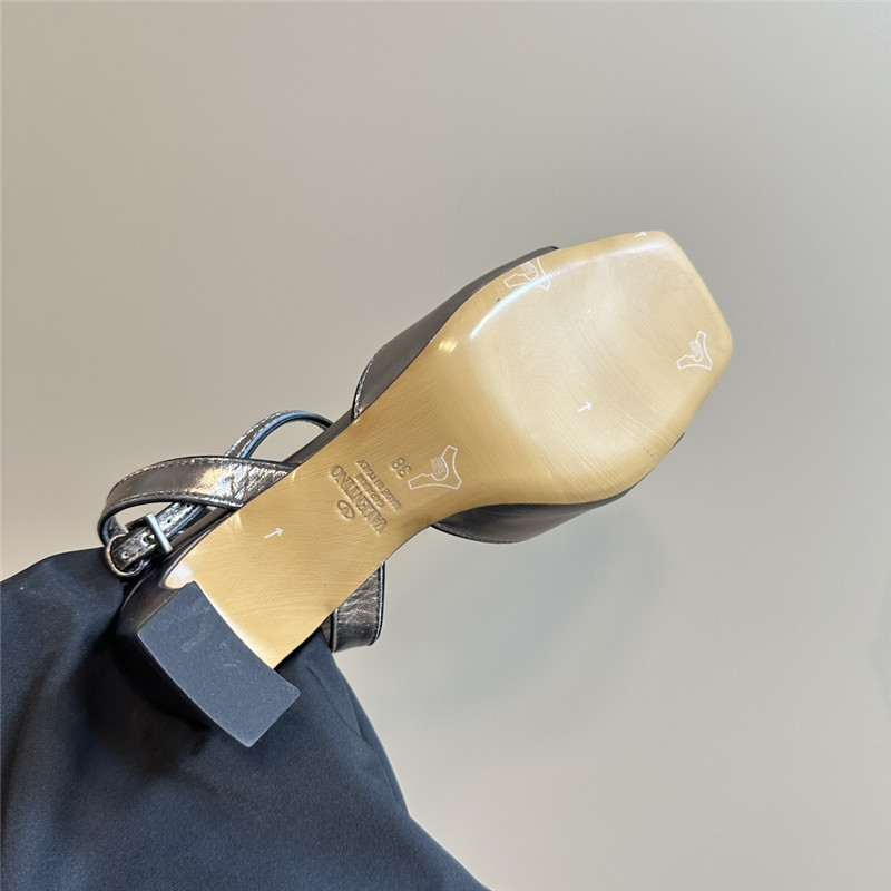 Va1e*ntin0 vlogo locker sandals in grey mirrored calfskin