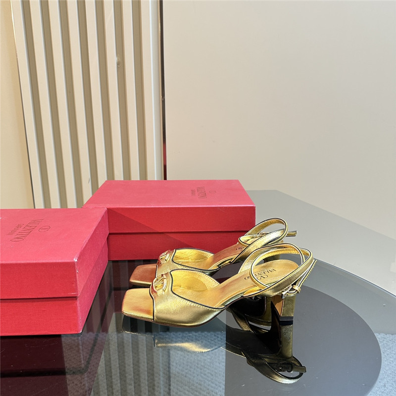 Va1e*ntin0 vlogo locker sandals gold mirrored calfskin