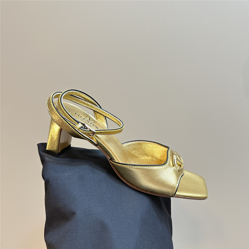 Va1e*ntin0 vlogo locker sandals gold mirrored calfskin