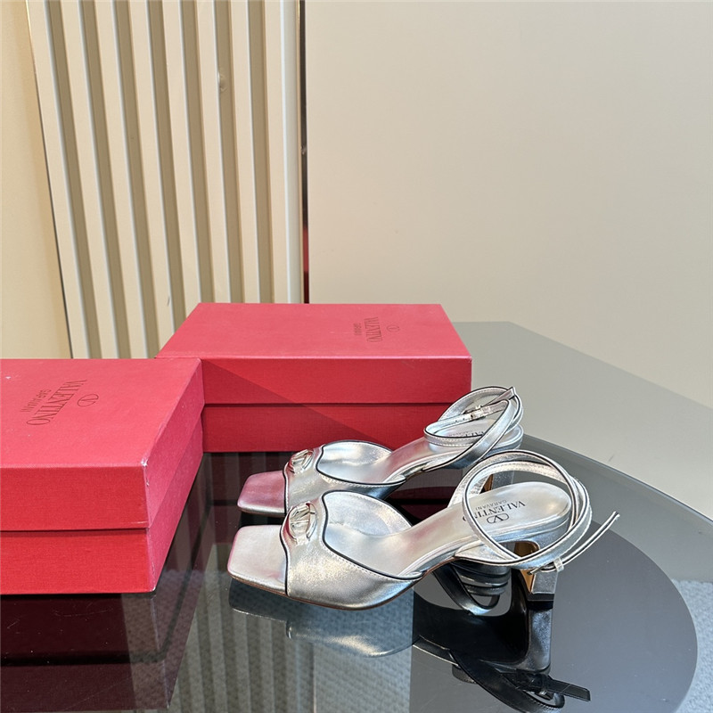 Va1e*ntin0 vlogo locker sandals silver mirrored calfskin