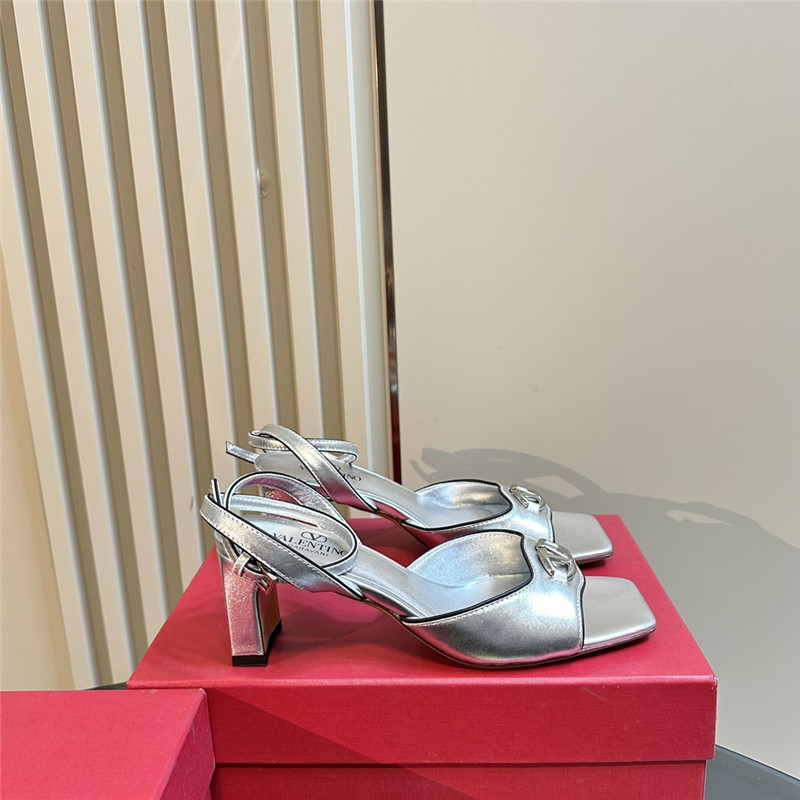Va1e*ntin0 vlogo locker sandals silver mirrored calfskin