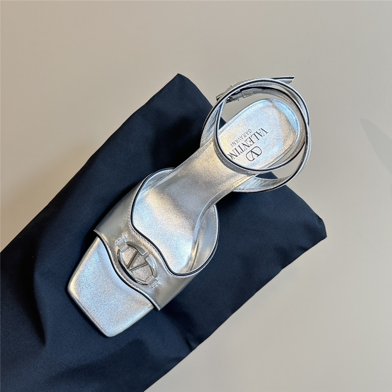 Va1e*ntin0 vlogo locker sandals silver mirrored calfskin