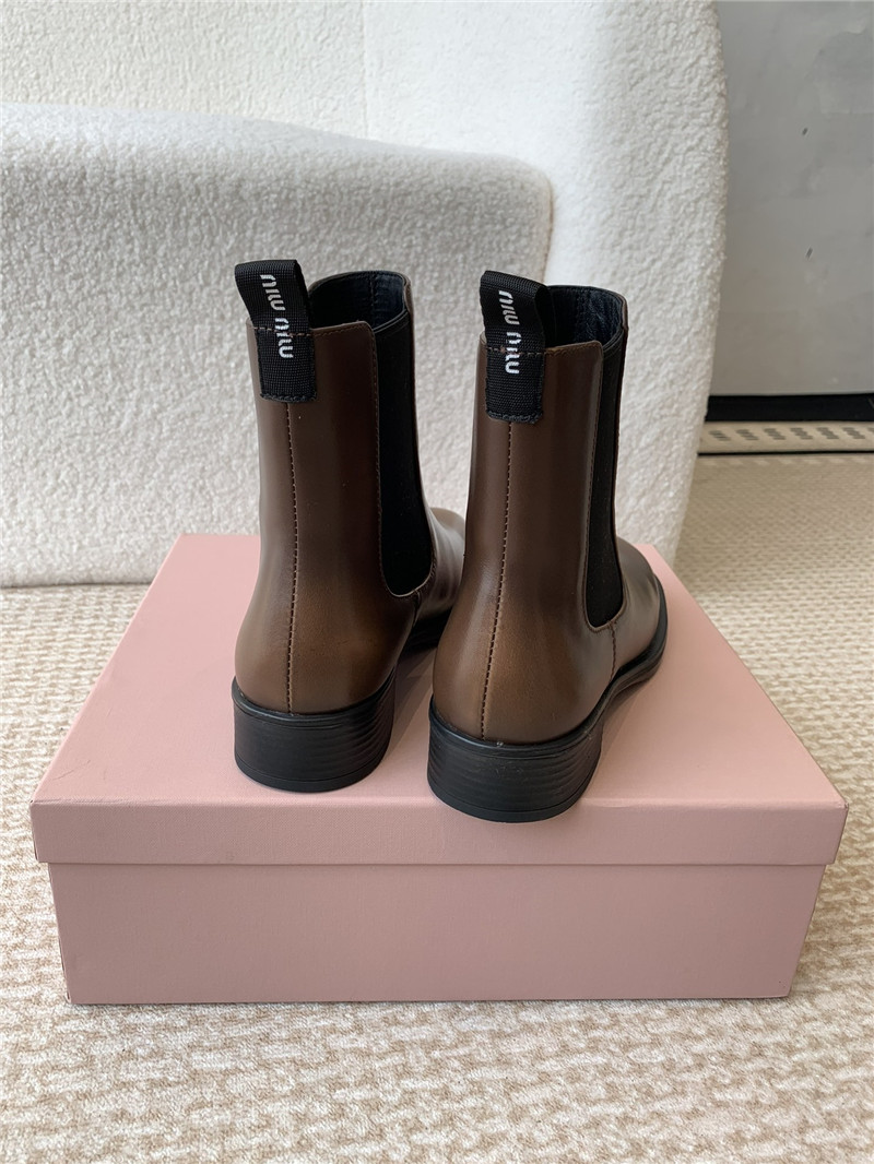 Miu Miu Brown Flat Chelsea Boots