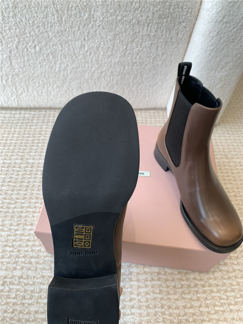 Miu Miu Brown Flat Chelsea Boots