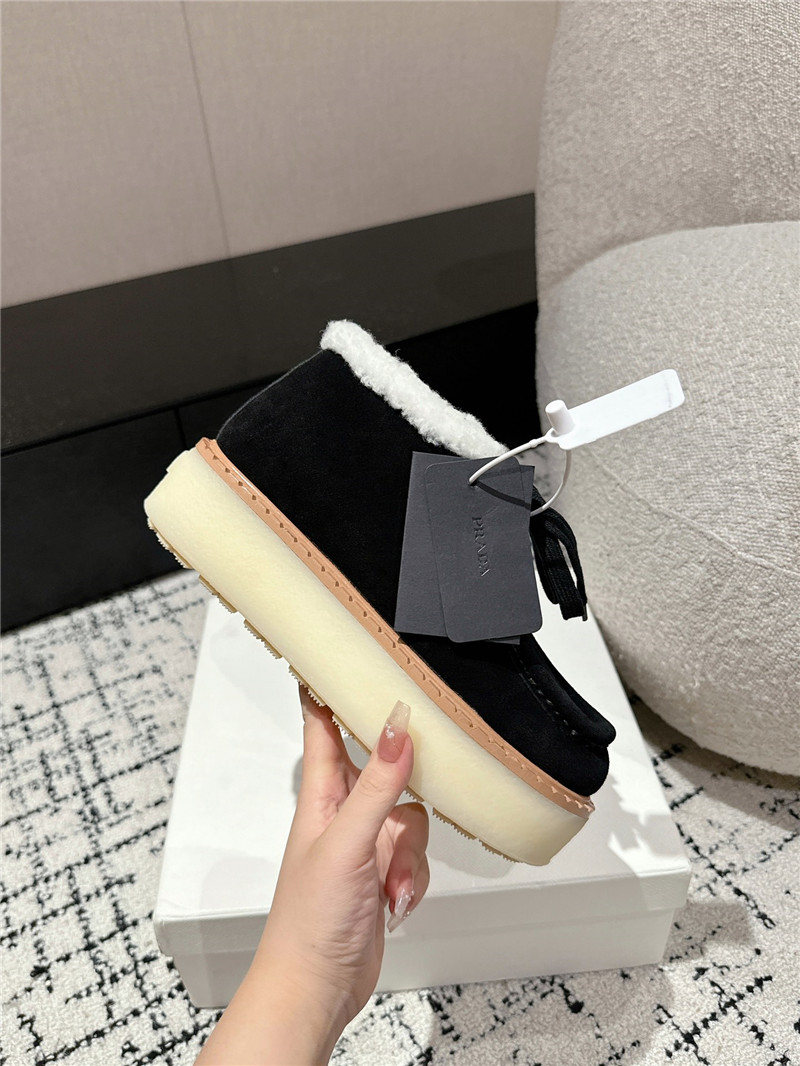 Pra*a suede shearling platform ankle boots