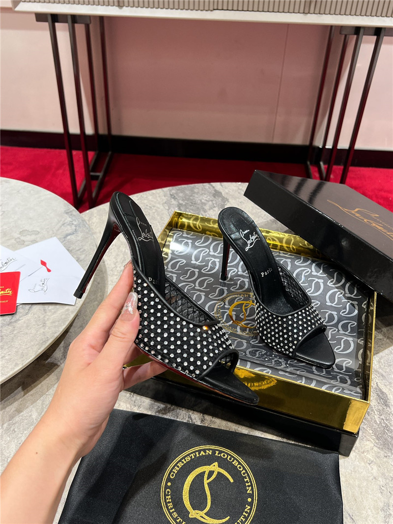 Chr1st1an louboutin black apostropha mule mesh strass