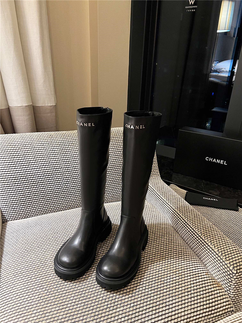 Ch**el women’s black calfskin knee-high boots