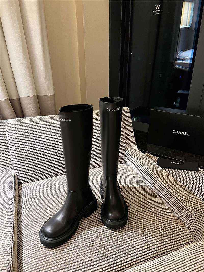 Ch**el women’s black calfskin knee-high boots