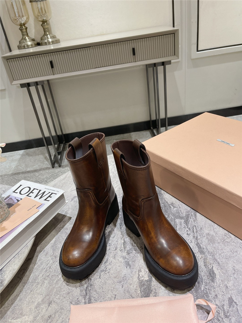 Miu Miu Fumé Brown Leather Ankle Boots