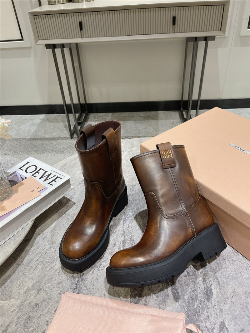 Miu Miu Fumé Brown Leather Ankle Boots