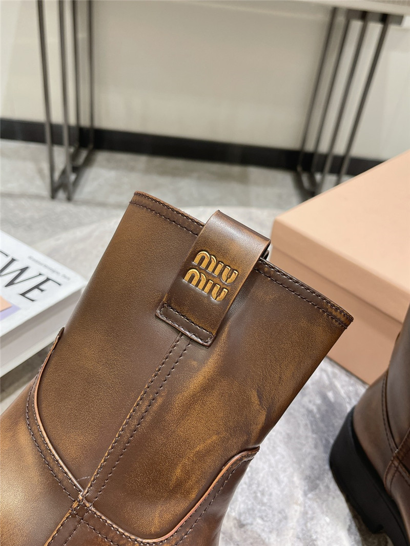 Miu Miu Fumé Brown Leather Ankle Boots