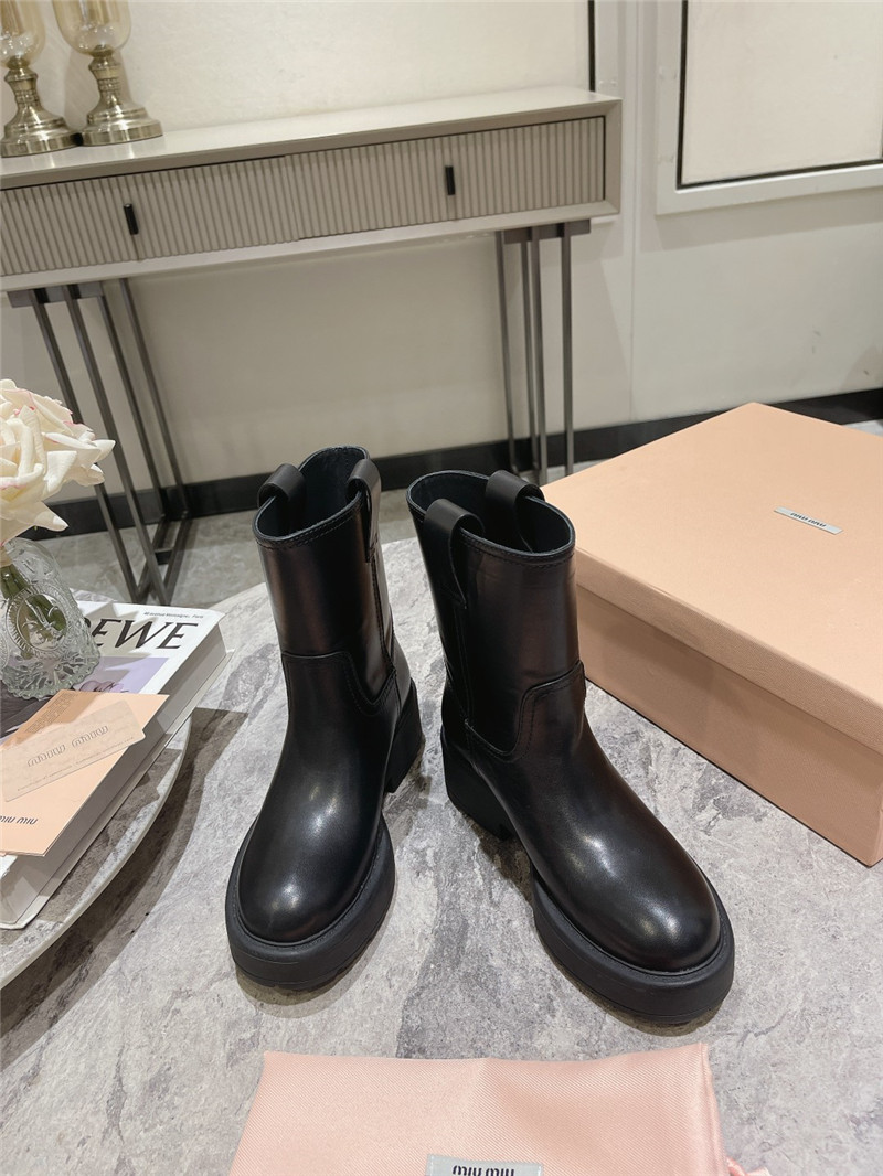 Miu Miu Fumé Leather Ankle Boots